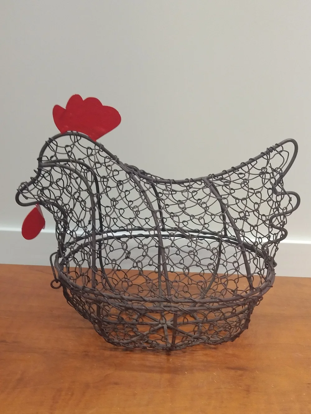 Wire Chicken Egg Basket with Red Accents